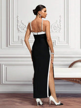 Pearl Decor High Slit Crisscross Halter Bodycon Dress